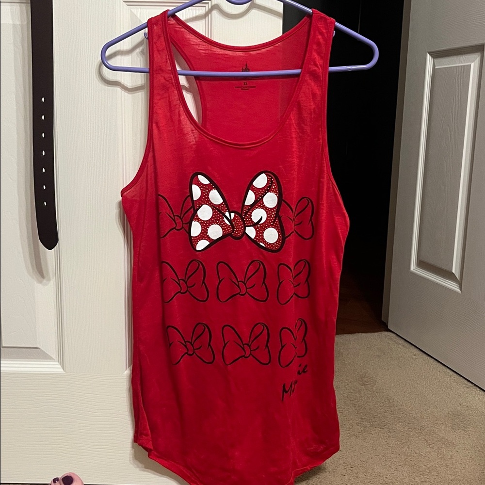 Disney Red Minnie tank bejeweled bow and smaller Black bows